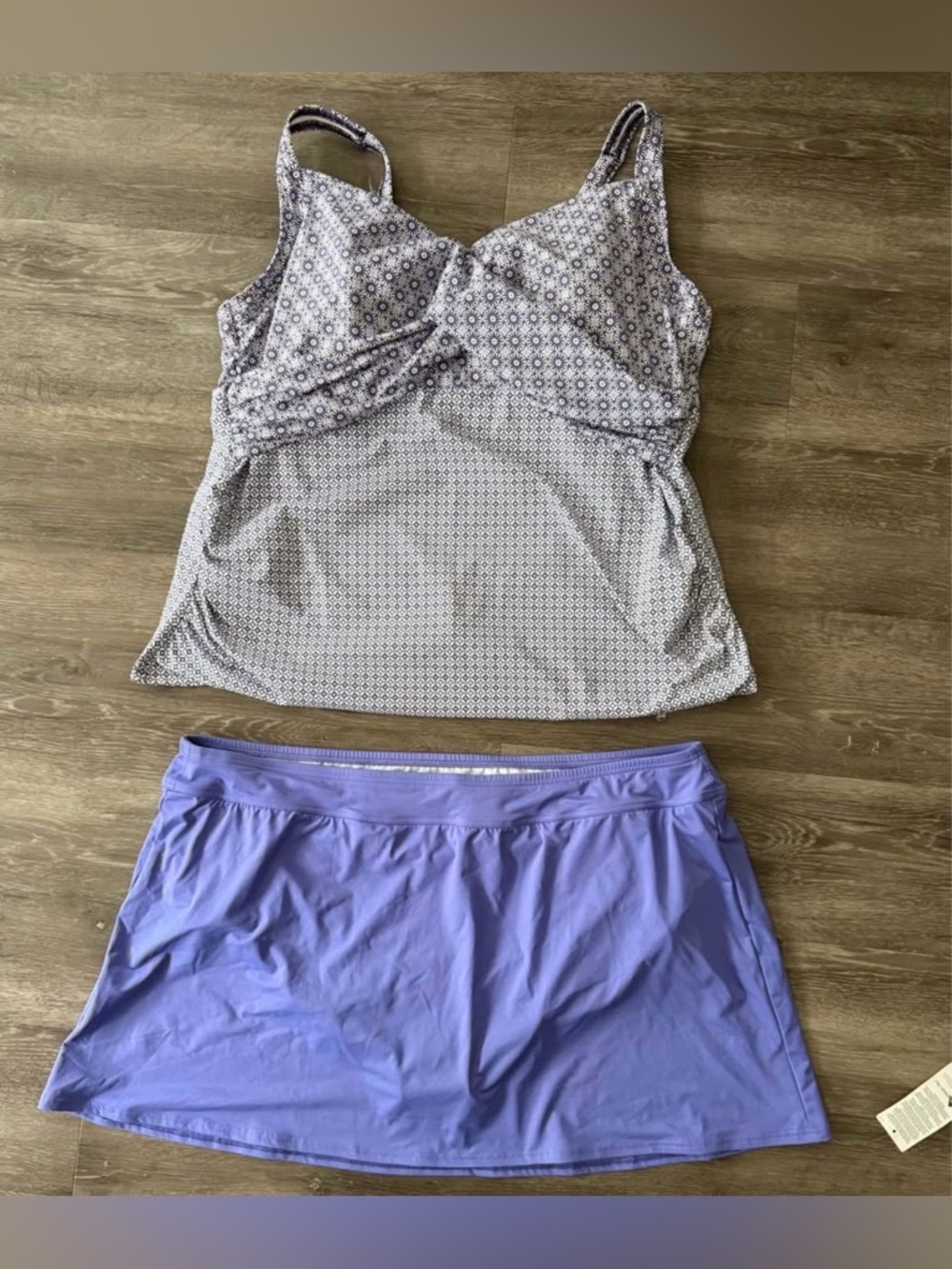 *NEW* Womens Lands' End Purple Printed Tankini Top with Lilac Swim Skort size 24